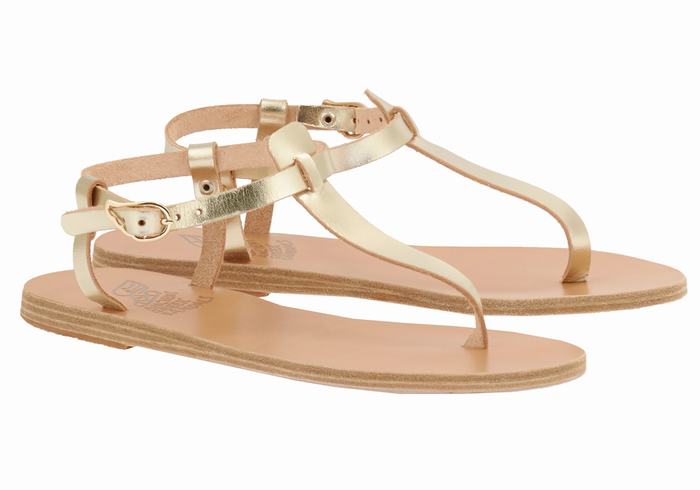Sandale Cu Curea Din Spate Ancient Greek Sandals Lito Flip Flop Leather Dama Aurii Albi | ZFY3458XA