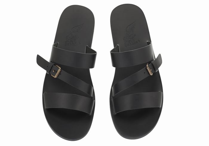 Sandale Slide Ancient Greek Sandals Ifiklis Leather Barbati Negrii | EJU6431FV